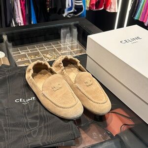 Celine Beige Suede Women's  Elastic-Back Loafers Size 39.5